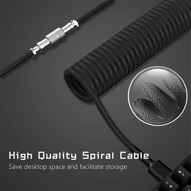 Alt view image 6 of 7 - Type C Mechanical Keyboard Coiled Cable USB Mechanical Keyboard Aviator Desktop Computer Aviation Connector Cord USB C to USB A 1.5M