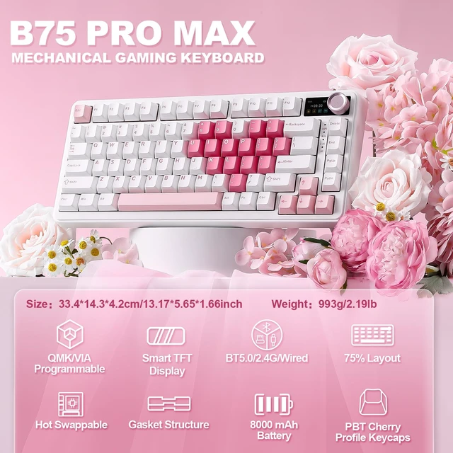 Alt view image 2 of 7 - B75 PRO MAX 75% Mechanical Keyboard (White Heart,Candy Switch) | QMK/VIA, Wireless Keyboard with Screen and Knob, Custom Hot Swap, Gasket Mount, Creamy Switches, RGB for Gaming/Win/Mac