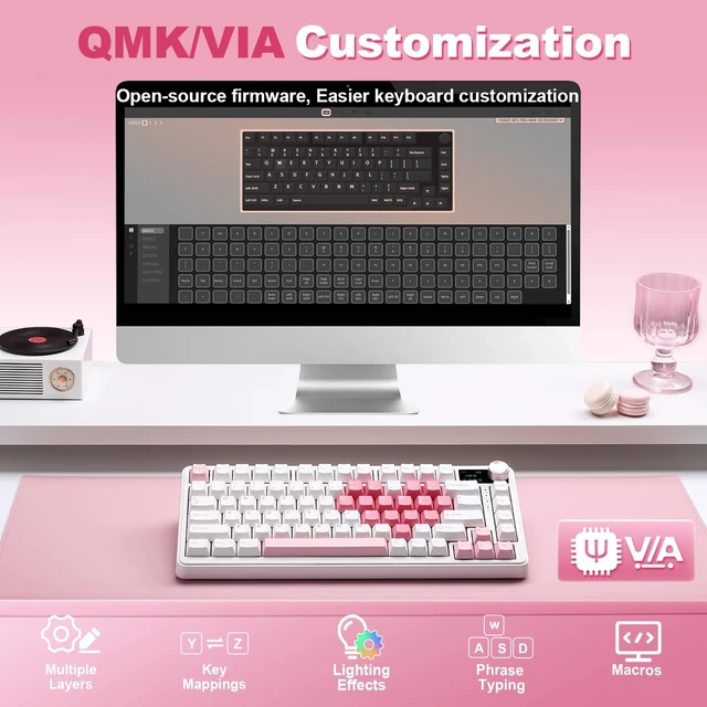 Alt view image 6 of 7 - B75 PRO MAX 75% Mechanical Keyboard (White Heart,Candy Switch) | QMK/VIA, Wireless Keyboard with Screen and Knob, Custom Hot Swap, Gasket Mount, Creamy Switches, RGB for Gaming/Win/Mac