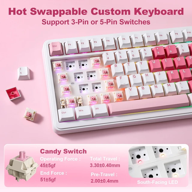 Alt view image 5 of 7 - B75 PRO MAX 75% Mechanical Keyboard (White Heart,Candy Switch) | QMK/VIA, Wireless Keyboard with Screen and Knob, Custom Hot Swap, Gasket Mount, Creamy Switches, RGB for Gaming/Win/Mac
