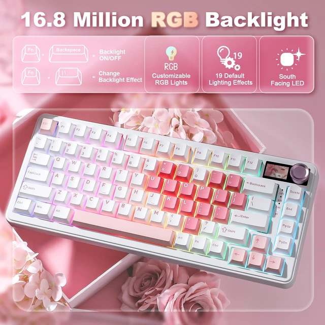 Alt view image 7 of 7 - B75 PRO MAX 75% Mechanical Keyboard (White Heart,Candy Switch) | QMK/VIA, Wireless Keyboard with Screen and Knob, Custom Hot Swap, Gasket Mount, Creamy Switches, RGB for Gaming/Win/Mac