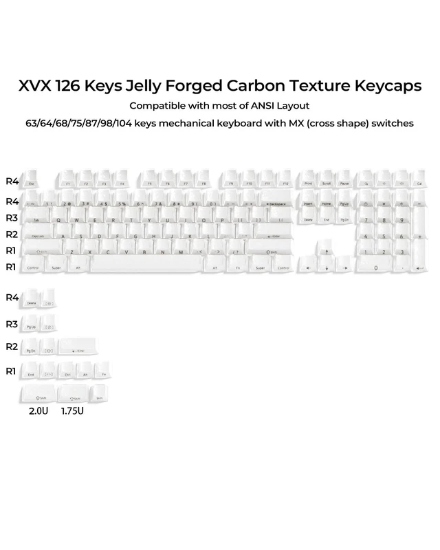 Alt view image 5 of 7 - XVX Frost Jelly Keycaps, Forged Carbon-Look Translucent Keyboard Keycaps | Cherry Profile 126 Keys Keycap Sets for Mechanical Keyboard with MX Switches