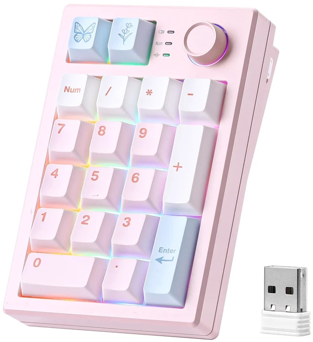 Main image of AL21 Aluminum Wireless Number Pad (Pink, Cocoa Cream V2 Switch) | CNC Aluminum Mechanical Numpad with Knob, Wired/BT/2.4G RGB Numpad, Programmable Numeric Keypad RGB Hot-Swappable for Win/Mac