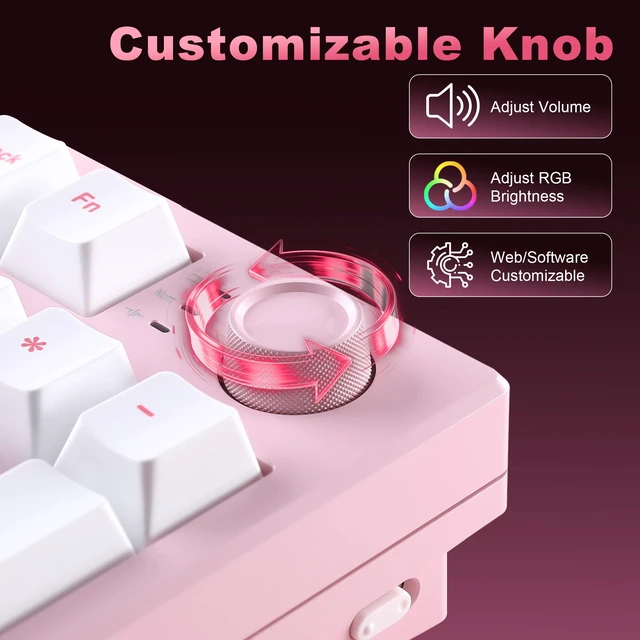 Alt view image 5 of 7 - AL21 Aluminum Wireless Number Pad (Pink, Cocoa Cream V2 Switch) | CNC Aluminum Mechanical Numpad with Knob, Wired/BT/2.4G RGB Numpad, Programmable Numeric Keypad RGB Hot-Swappable for Win/Mac