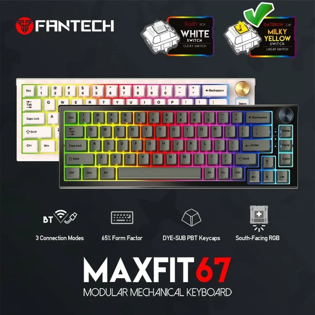 Alt view image 2 of 7 - Maxfit67 65% Wireless Mechanical Keyboard, Hot Swap Yellow Switch