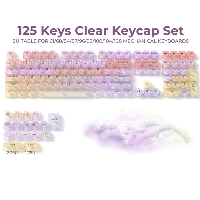 Alt view image 2 of 7 - x XVX Sunset Purple Gradient Transparent Keycaps, MOA Profile 125 Keys PC Shine-Through Keycaps for MX Mechanical Keyboards