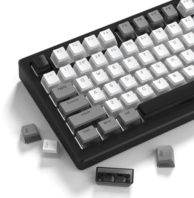 Main image of PBT Shine Through Keycaps for Mechanical Keyboard, Pudding Keycaps | Keycaps 60% 75% 100% Keyboard 143 Keys,Custom Keycap Set OEM Profile for Gateron Cherry MX Switches,Gray White-Only Key caps