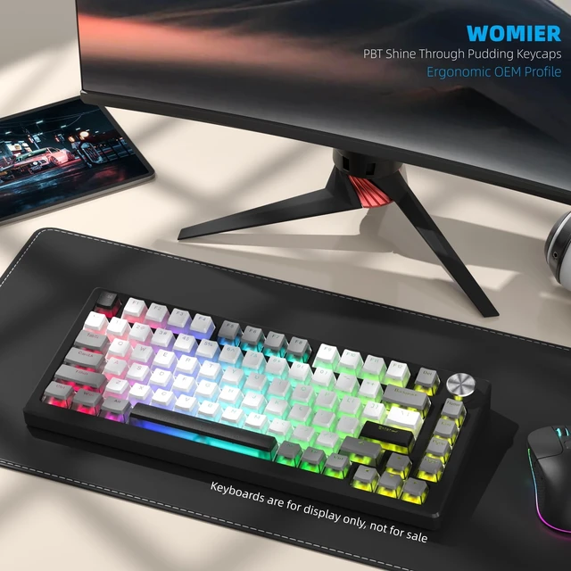 Alt view image 2 of 6 - PBT Shine Through Keycaps for Mechanical Keyboard, Pudding Keycaps | Keycaps 60% 75% 100% Keyboard 143 Keys,Custom Keycap Set OEM Profile for Gateron Cherry MX Switches,Gray White-Only Key caps