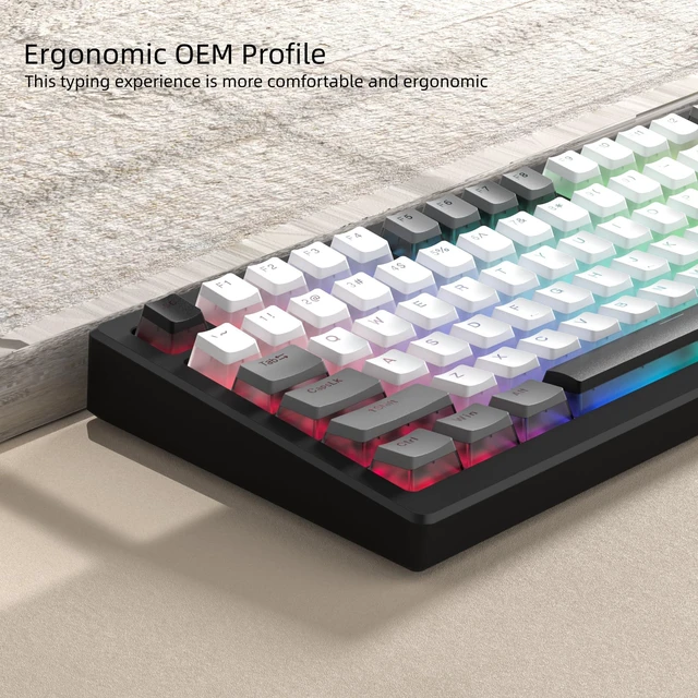Alt view image 3 of 6 - PBT Shine Through Keycaps for Mechanical Keyboard, Pudding Keycaps | Keycaps 60% 75% 100% Keyboard 143 Keys,Custom Keycap Set OEM Profile for Gateron Cherry MX Switches,Gray White-Only Key caps
