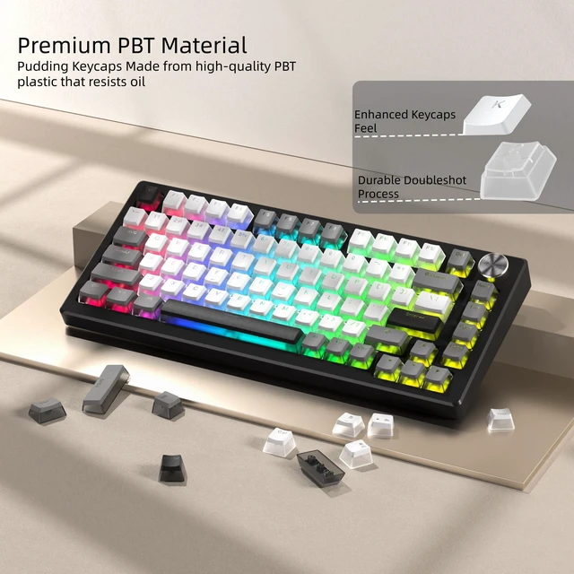 Alt view image 4 of 6 - PBT Shine Through Keycaps for Mechanical Keyboard, Pudding Keycaps | Keycaps 60% 75% 100% Keyboard 143 Keys,Custom Keycap Set OEM Profile for Gateron Cherry MX Switches,Gray White-Only Key caps