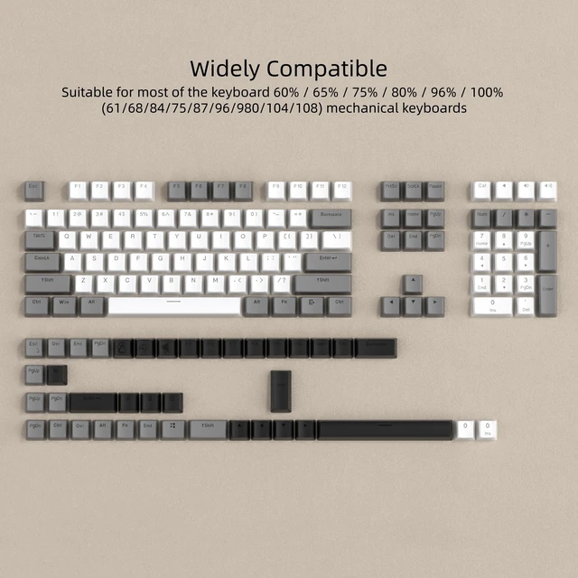 Alt view image 6 of 6 - PBT Shine Through Keycaps for Mechanical Keyboard, Pudding Keycaps | Keycaps 60% 75% 100% Keyboard 143 Keys,Custom Keycap Set OEM Profile for Gateron Cherry MX Switches,Gray White-Only Key caps