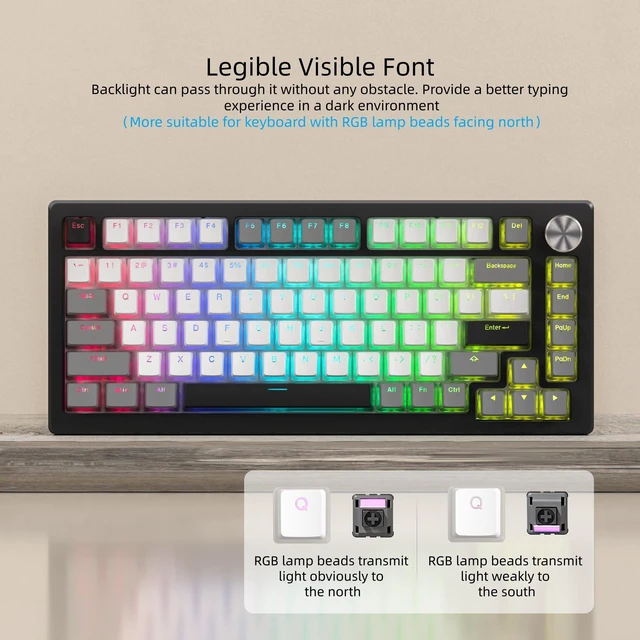 Alt view image 5 of 6 - PBT Shine Through Keycaps for Mechanical Keyboard, Pudding Keycaps | Keycaps 60% 75% 100% Keyboard 143 Keys,Custom Keycap Set OEM Profile for Gateron Cherry MX Switches,Gray White-Only Key caps