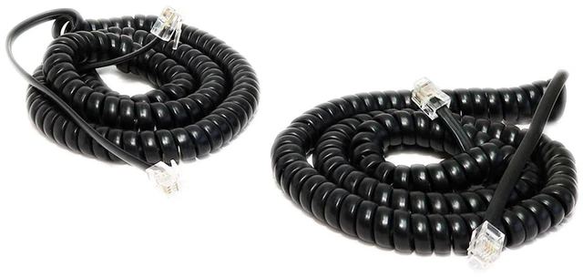 Main image of (Pack of 2) Black Coiled Telephone Phone Handset Cable Cord, Coiled Length 3 to 12 feet Uncoiled (Value Pack)
