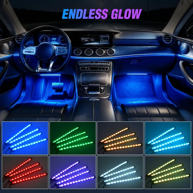 Alt view image 4 of 7 - 4PCS 48LED Car Interior Neon Accent Lights RGB Remote Control | 5V DC Multicolor Music Car Strips Under Dash Lighting Kit with Sound Active Function