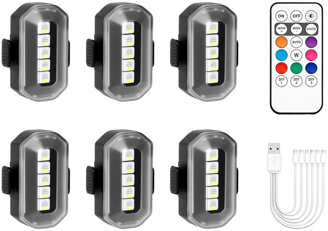 Main image of Upgraded 6PCS Wireless Strobe Lights for Car Motorcycle Bike Remote Bright 5 LEDs Anti Collision Lighting USB-C Rechargeable RGB Mini Exterior Warning Flashing Interior Ambient Light IP67 Waterproof
