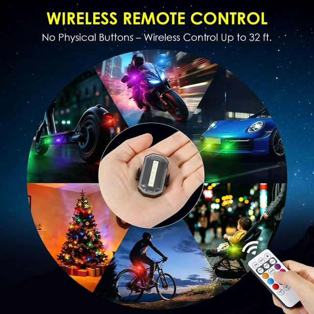 Alt view image 2 of 7 - Upgraded 6PCS Wireless Strobe Lights for Car Motorcycle Bike Remote Bright 5 LEDs Anti Collision Lighting USB-C Rechargeable RGB Mini Exterior Warning Flashing Interior Ambient Light IP67 Waterproof