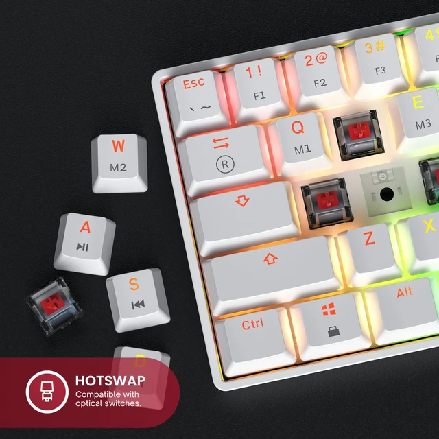 Alt view image 4 of 7 - GK61 60% v3 | Hotswap Mechanical Gaming Keyboard | 61 Keys Multi Color RGB LED Backlit for PC/Mac Gamer | US Layout (White, Gateron Optical Brown)