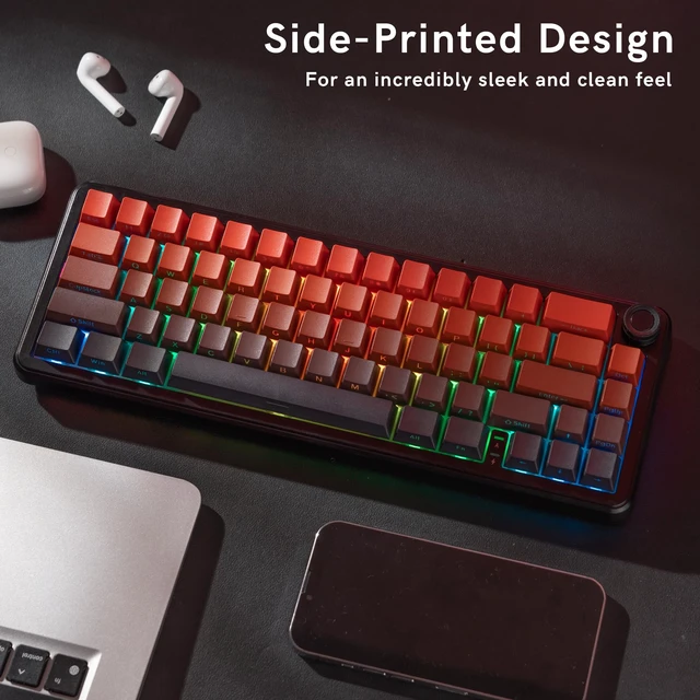 Alt view image 6 of 7 - Shine Through keycaps Set,Double Shot PBT keycaps Gradient | Side Print keyboard keycaps,OEM Profile custom Key caps for Mechanical Keyboards 60% 65% 75% 100% TKL Layout,Red/Black