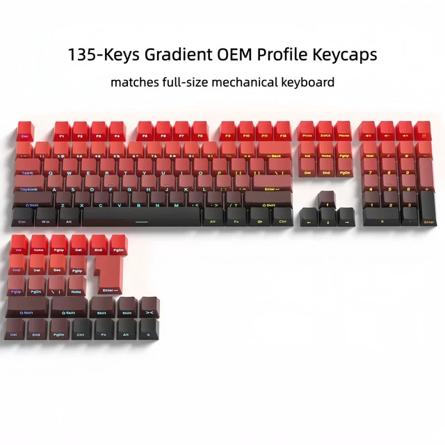 Alt view image 2 of 7 - Shine Through keycaps Set,Double Shot PBT keycaps Gradient | Side Print keyboard keycaps,OEM Profile custom Key caps for Mechanical Keyboards 60% 65% 75% 100% TKL Layout,Red/Black