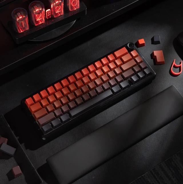 Alt view image 7 of 7 - Shine Through keycaps Set,Double Shot PBT keycaps Gradient | Side Print keyboard keycaps,OEM Profile custom Key caps for Mechanical Keyboards 60% 65% 75% 100% TKL Layout,Red/Black