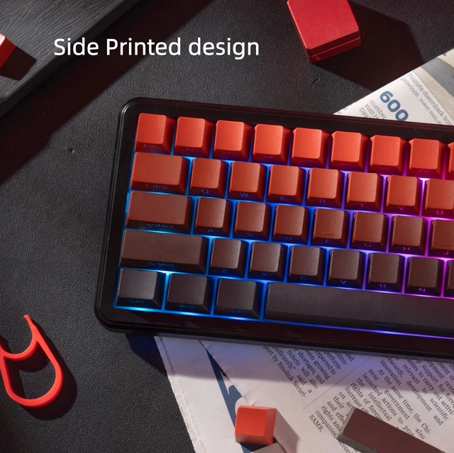 Alt view image 4 of 7 - Shine Through keycaps Set,Double Shot PBT keycaps Gradient | Side Print keyboard keycaps,OEM Profile custom Key caps for Mechanical Keyboards 60% 65% 75% 100% TKL Layout,Red/Black