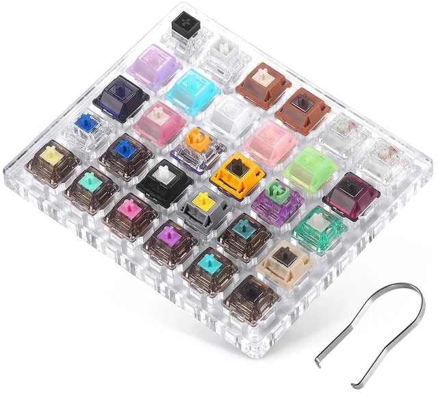 Main image of Keyboard Switch Tester, 30-Key Switches Testing Tool Kit with Puller | Switches Sampler, 28pcs Mechanical & 2pcs Magnetic, Acrylic Base, Smooth Linear, T1 Tactile, Silent Shrimps, Ice Kings