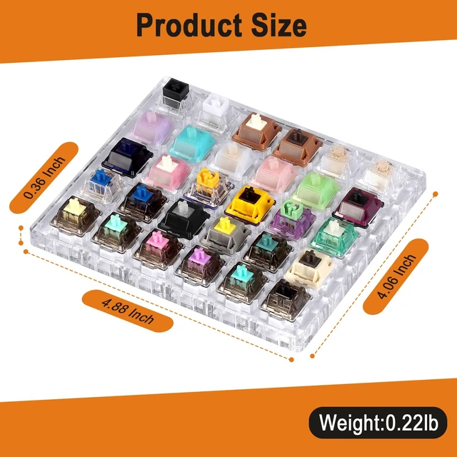Alt view image 4 of 7 - Keyboard Switch Tester, 30-Key Switches Testing Tool Kit with Puller | Switches Sampler, 28pcs Mechanical & 2pcs Magnetic, Acrylic Base, Smooth Linear, T1 Tactile, Silent Shrimps, Ice Kings