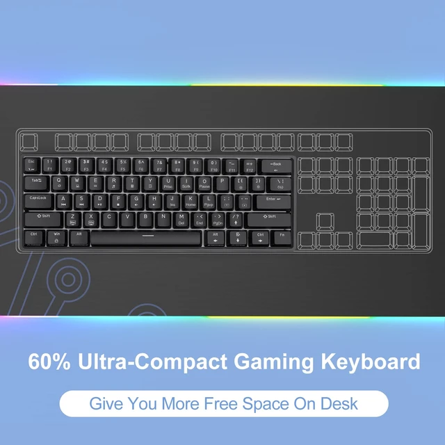 Alt view image 2 of 7 - 60% Mechanical Keyboard, DK61se Wired Gaming Keyboard with Brown Switches, LED Backlit Ultra-Compact 61 Keys Mini Office Keyboard for Windows Laptop PC Gamer TypistBlack