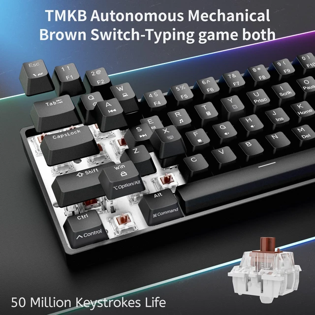 Alt view image 3 of 7 - 60% Mechanical Keyboard, DK61se Wired Gaming Keyboard with Brown Switches, LED Backlit Ultra-Compact 61 Keys Mini Office Keyboard for Windows Laptop PC Gamer TypistBlack