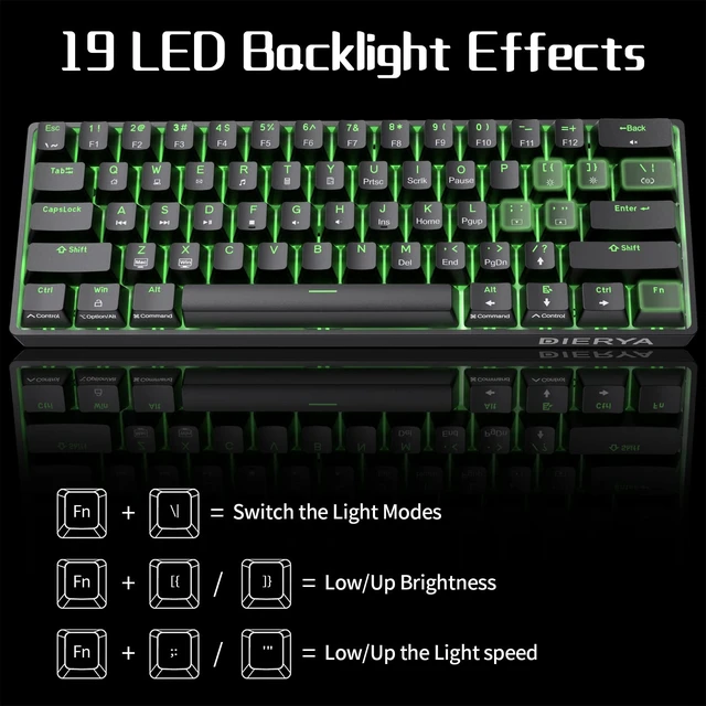 Alt view image 6 of 7 - 60% Mechanical Keyboard, DK61se Wired Gaming Keyboard with Brown Switches, LED Backlit Ultra-Compact 61 Keys Mini Office Keyboard for Windows Laptop PC Gamer TypistBlack