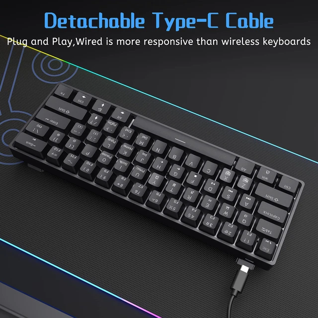Alt view image 5 of 7 - 60% Mechanical Keyboard, DK61se Wired Gaming Keyboard with Brown Switches, LED Backlit Ultra-Compact 61 Keys Mini Office Keyboard for Windows Laptop PC Gamer TypistBlack