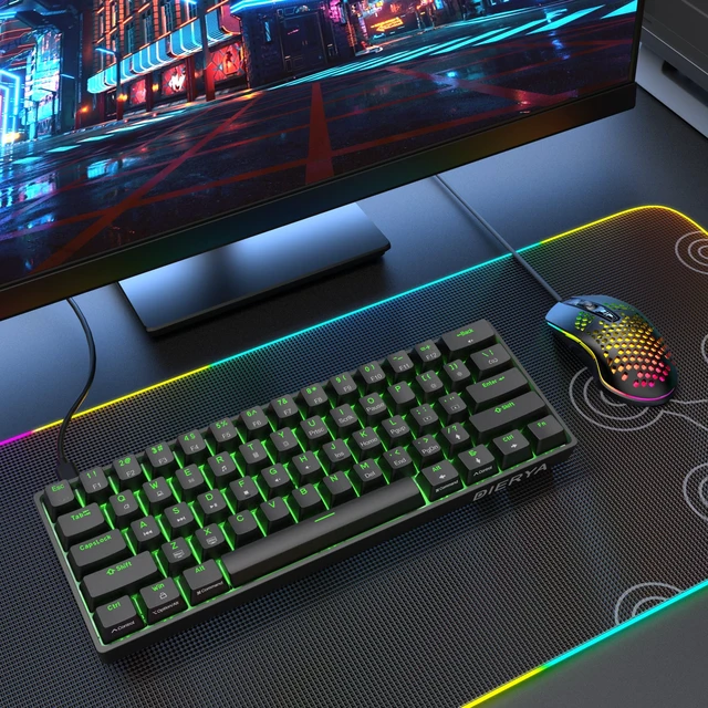 Alt view image 7 of 7 - 60% Mechanical Keyboard, DK61se Wired Gaming Keyboard with Brown Switches, LED Backlit Ultra-Compact 61 Keys Mini Office Keyboard for Windows Laptop PC Gamer TypistBlack