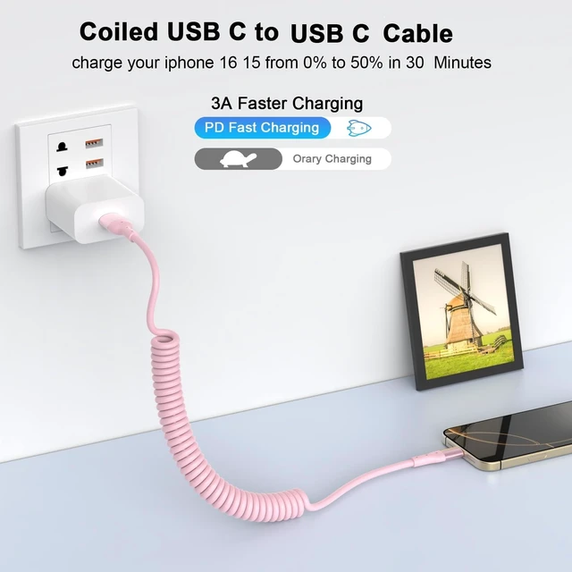 Alt view image 2 of 7 - Apple MFi Certified Retractable Car CarPlay Cable 5ft, 60W USB A to USB C | Fast Charging & Data Sync Cord for iPhone 17/17 Pro Max/16 Pro/15, iPad, Galaxy, Pixel, Tangled Free, Space Saving Design