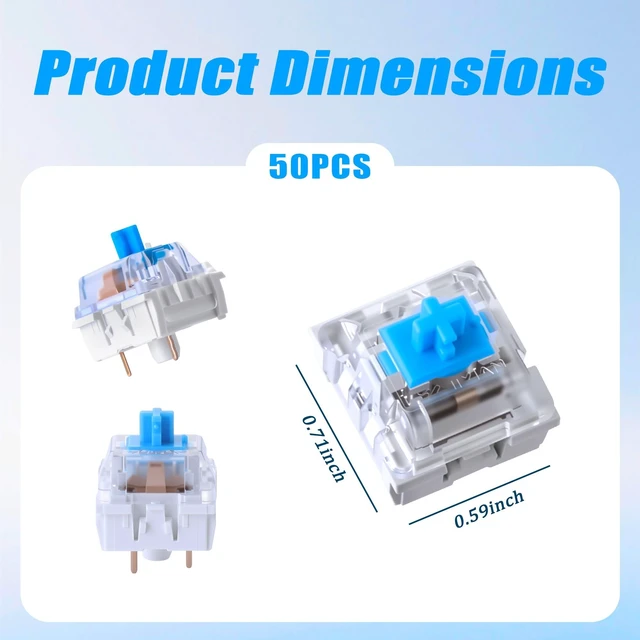 Alt view image 2 of 7 - 50PCS Mechanical Keyboard Switches, 3 Pin Blue Clicky Switches | Dustproof Key Clicker Replacement for Gaming Keyboards, DIY Keyboard Builds & Office Typing