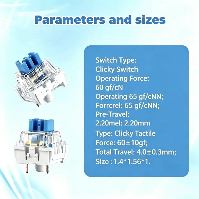 Alt view image 4 of 7 - 50 PCS 3 PIN Dustproof Blue Clicky Mechanical Keyboard Switches with Puller & Clear Storage Box, Accurate Typing Replacement for LED/Gaming Keyboards & 3D Prints