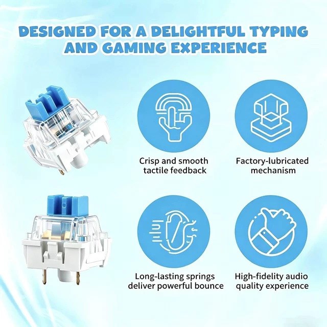 Alt view image 5 of 7 - 50 PCS 3 PIN Dustproof Blue Clicky Mechanical Keyboard Switches with Puller & Clear Storage Box, Accurate Typing Replacement for LED/Gaming Keyboards & 3D Prints