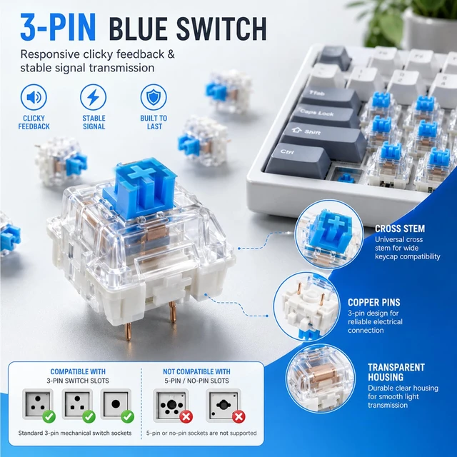 Alt view image 5 of 6 - 50 Pieces Clickers for 3D Prints,Keyboard Clicker for 3D Prints,Clicky Switches Suitable for 3D Printing,Dustproof,Segmented Shaft,Mechanical Keyboard Switches and Clickers for 3D Printed Fidgets