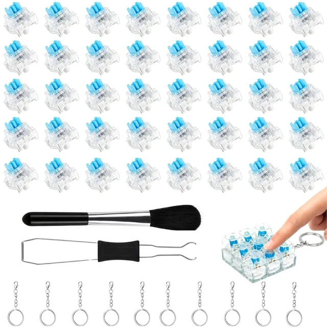 Main image of 50 Pcs Blue Clicky Mechanical Keyboard Switches, 3 Pin Tactile Clicker Kit | with 10 Extra Key Rings, MX Switches for 3D Print Clickers & Fidget Clicker Insert