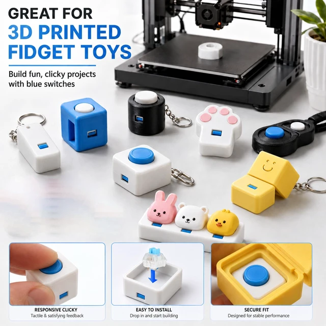 Alt view image 6 of 6 - 50 Pieces Clickers for 3D Prints,Keyboard Clicker for 3D Prints,Clicky Switches Suitable for 3D Printing,Dustproof,Segmented Shaft,Mechanical Keyboard Switches and Clickers for 3D Printed Fidgets