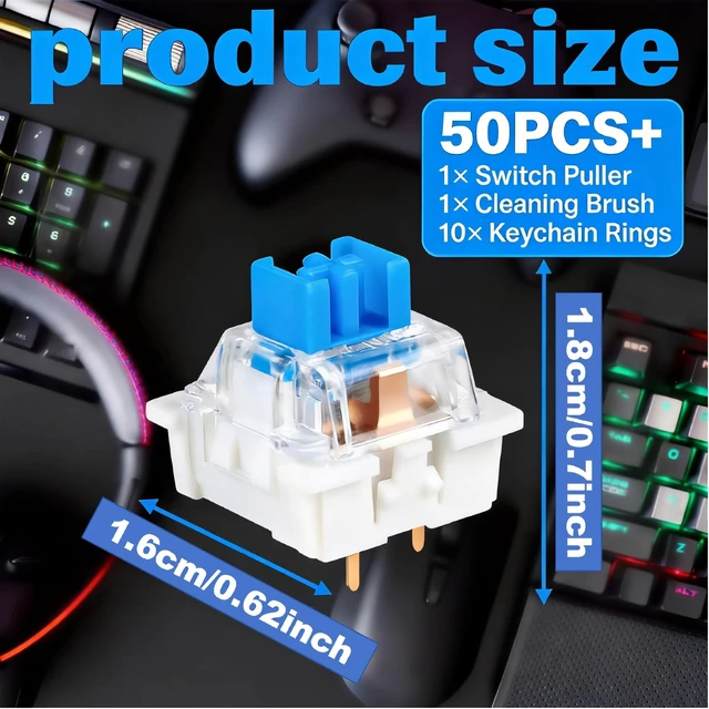 Alt view image 2 of 7 - 50 Pcs Blue Clicky Mechanical Keyboard Switches, 3 Pin Tactile Clicker Kit | with 10 Extra Key Rings, MX Switches for 3D Print Clickers & Fidget Clicker Insert