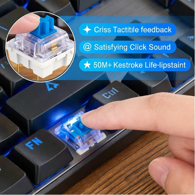 Alt view image 3 of 7 - 50 Pcs Blue Clicky Mechanical Keyboard Switches, 3 Pin Tactile Clicker Kit | with 10 Extra Key Rings, MX Switches for 3D Print Clickers & Fidget Clicker Insert
