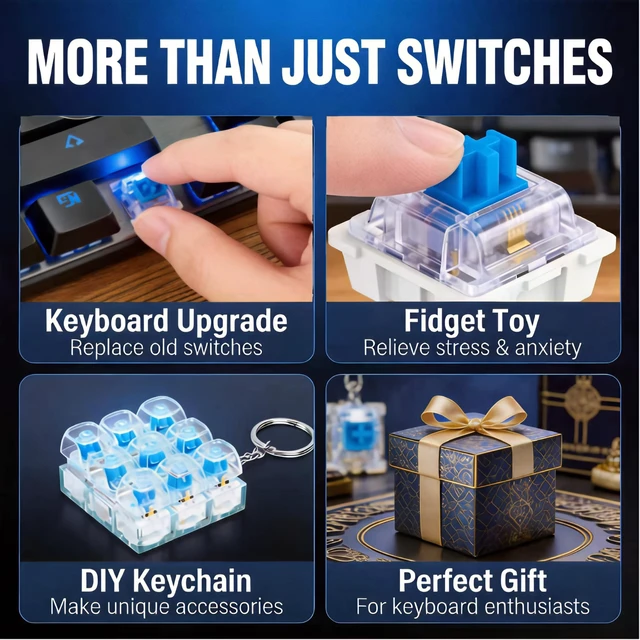 Alt view image 4 of 7 - 50 Pcs Blue Clicky Mechanical Keyboard Switches, 3 Pin Tactile Clicker Kit | with 10 Extra Key Rings, MX Switches for 3D Print Clickers & Fidget Clicker Insert
