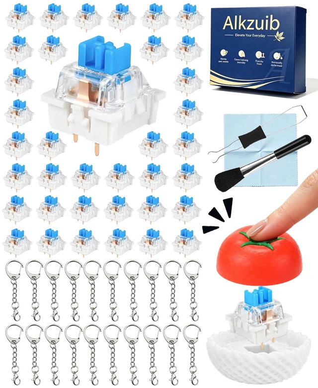 Main image of 90PCS 3D Printer Clicker Kit, Mechanical Keyboard Switch Set | Include blue switches, 20 key rings, 3D print tools, crisp clicks, tactile feedback for DIY fidgets, keyboard testing