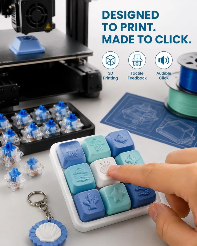 Alt view image 4 of 6 - 90PCS 3D Printer Clicker Kit, Mechanical Keyboard Switch Set | Include blue switches, 20 key rings, 3D print tools, crisp clicks, tactile feedback for DIY fidgets, keyboard testing