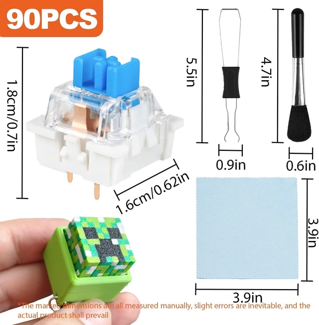 Alt view image 2 of 6 - 90 PCS 3D Printer Clicker Switch Set, Clicky Keyboard Switches | 3D Printing Projects, Audible Click Feel, 3Pin Switches, DIY Clicker Parts, Includes Puller Brush Cloth(Blue)