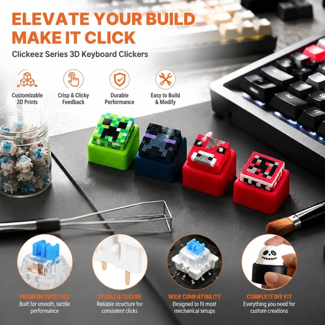 Alt view image 5 of 6 - 90 PCS 3D Printer Clicker Switch Set, Clicky Keyboard Switches | 3D Printing Projects, Audible Click Feel, 3Pin Switches, DIY Clicker Parts, Includes Puller Brush Cloth(Blue)