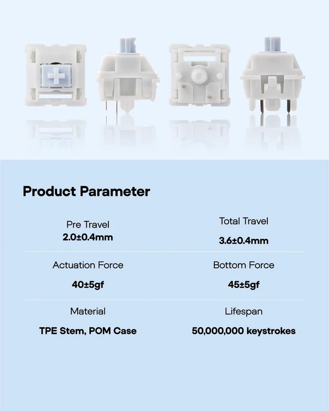 Alt view image 3 of 7 - Whisper Linear Keyboard Switches, 5-Pin Thocky Mechanical Switches | 40gf Gaming Keyboard Switches, Factory Pre-Lubed for Buttery Smooth Typing, 100PCS for 60%98% Mechanical Keyboards