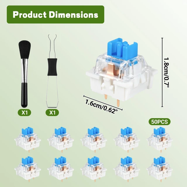 Alt view image 2 of 7 - Blue Mechanical Keyboard Switches, 50 Pcs 3 Pin Clicky Keyboard Switches with Switch Puller & Brush, Dustproof and Waterproof Keyboards Accessories for Mechanical Gaming Keyboards