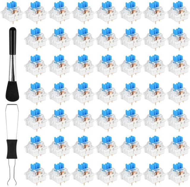 Main image of Blue Mechanical Keyboard Switches, 50 Pcs 3 Pin Clicky Keyboard Switches with Switch Puller & Brush, Dustproof and Waterproof Keyboards Accessories for Mechanical Gaming Keyboards