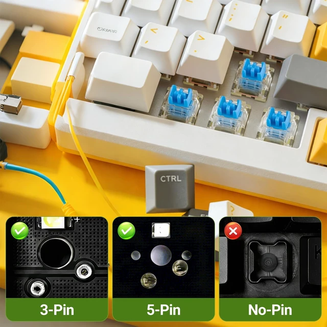 Alt view image 7 of 7 - Blue Mechanical Keyboard Switches, 50 Pcs 3 Pin Clicky Keyboard Switches with Switch Puller & Brush, Dustproof and Waterproof Keyboards Accessories for Mechanical Gaming Keyboards